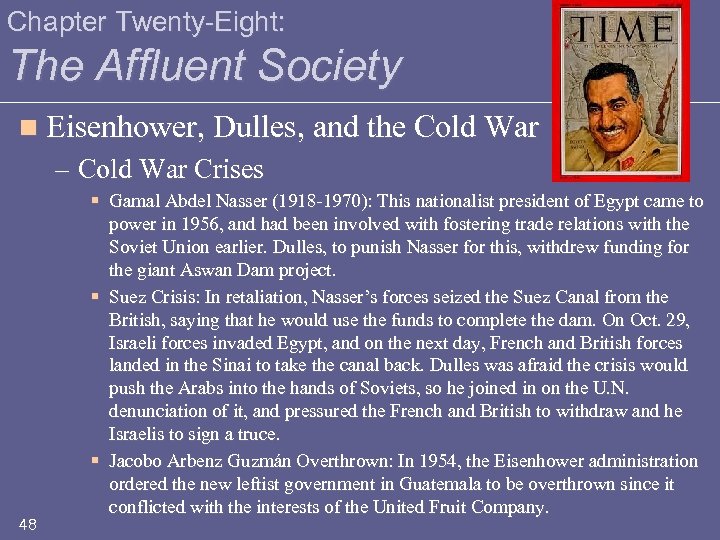 Chapter Twenty-Eight: The Affluent Society n Eisenhower, Dulles, and the Cold War – Cold