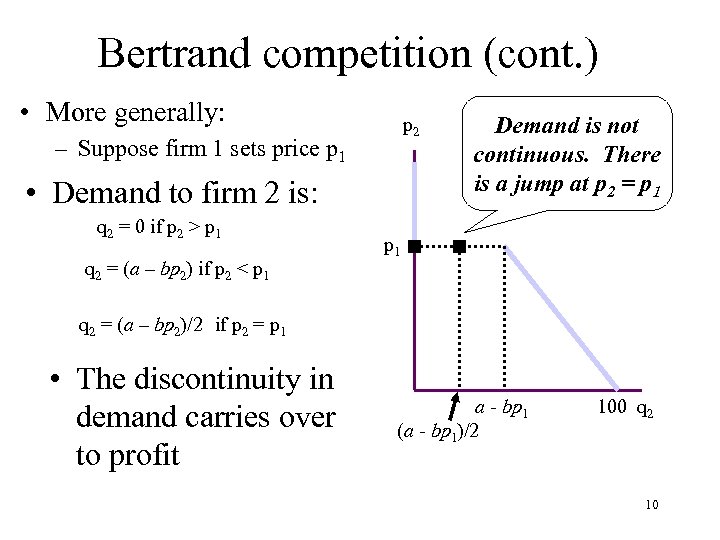 Bertrand competition (cont. ) • More generally: p 2 – Suppose firm 1 sets