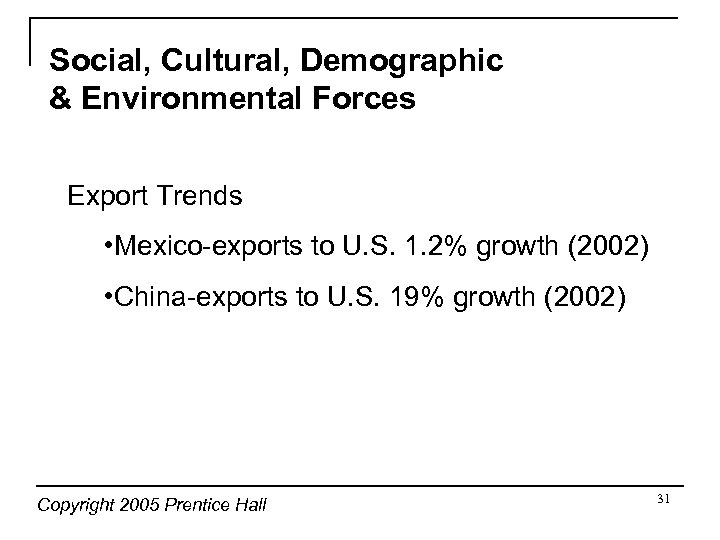 Social, Cultural, Demographic & Environmental Forces Export Trends • Mexico-exports to U. S. 1.