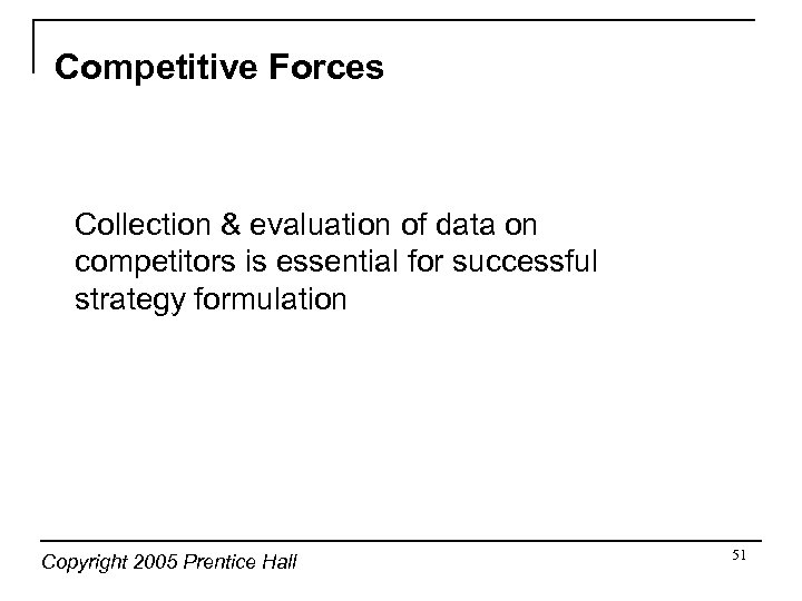 Competitive Forces Collection & evaluation of data on competitors is essential for successful strategy