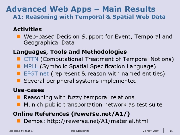Advanced Web Apps – Main Results A 1: Reasoning with Temporal & Spatial Web