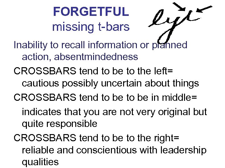 FORGETFUL missing t-bars Inability to recall information or planned action, absentmindedness CROSSBARS tend to