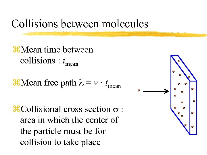 Collisions between molecules z. Mean time between collisions : tmean z. Mean free path