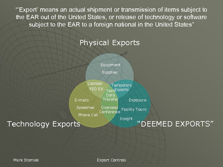 “’Export’ means an actual shipment or transmission of items subject to the EAR out