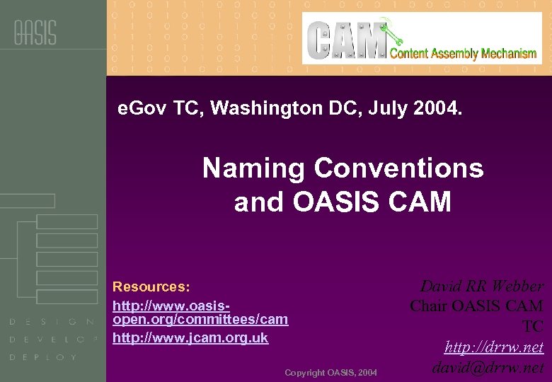 e. Gov TC, Washington DC, July 2004. Naming Conventions and OASIS CAM Resources: http: