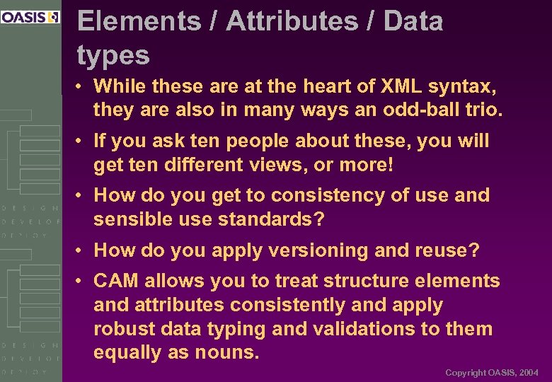 Elements / Attributes / Data types • While these are at the heart of