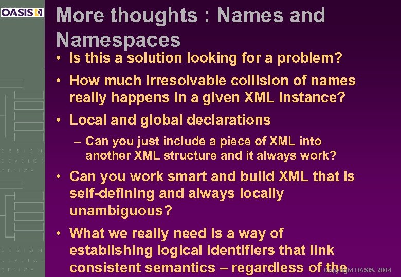 More thoughts : Names and Namespaces • Is this a solution looking for a