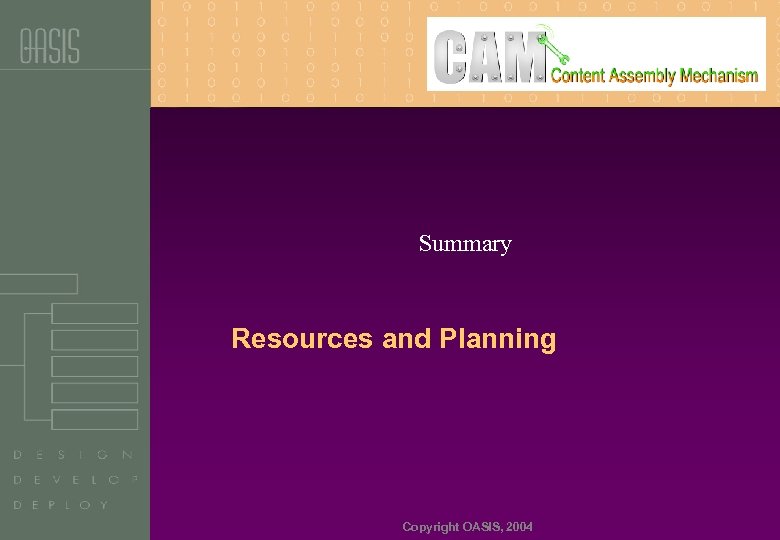 Summary Resources and Planning Copyright OASIS, 2004 