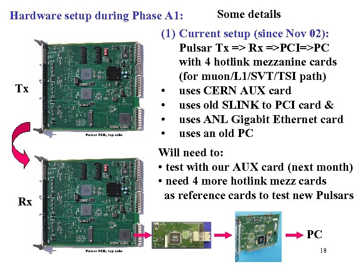 Some details Hardware setup during Phase A 1: (1) Current setup (since Nov 02):