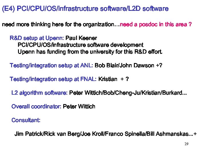 (E 4) PCI/CPU/OS/infrastructure software/L 2 D software need more thinking here for the organization…need