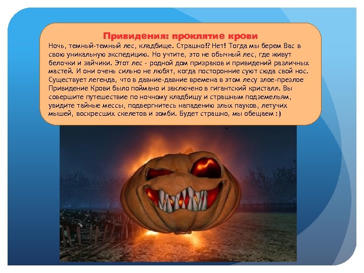 Привидения: проклятие крови Ночь, темный-темный лес, кладбище. Страшно!? Нет! Тогда мы берем Вас в