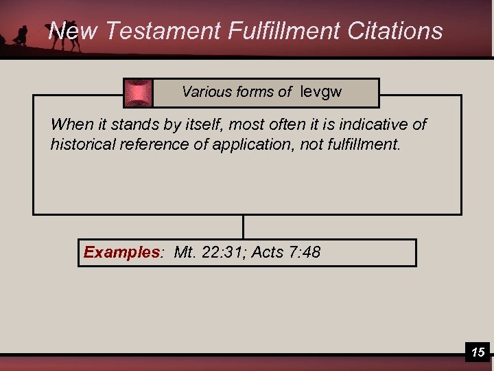 New Testament Fulfillment Citations Various forms of levgw When it stands by itself, most