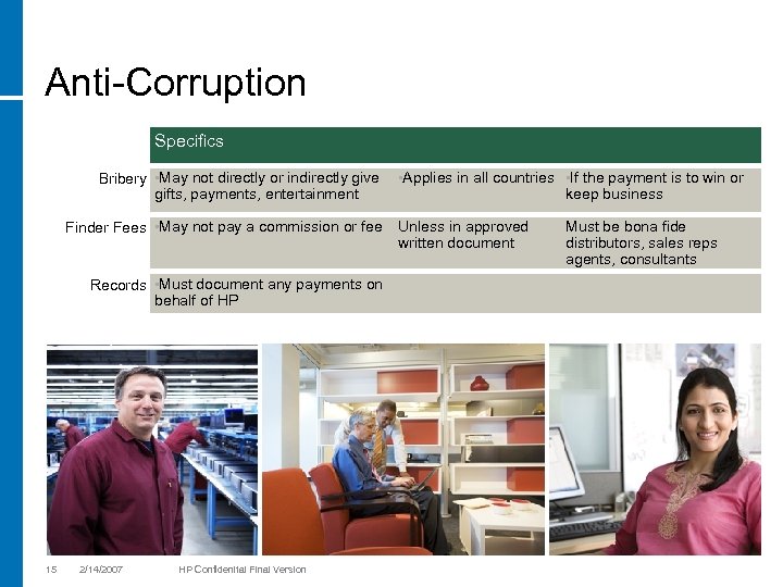 Anti-Corruption Specifics Bribery • May not directly or indirectly give gifts, payments, entertainment Finder