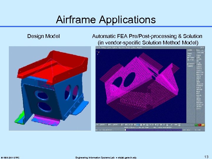 Airframe Applications Design Model © 1993 -2001 GTRC Automatic FEA Pre/Post-processing & Solution (in