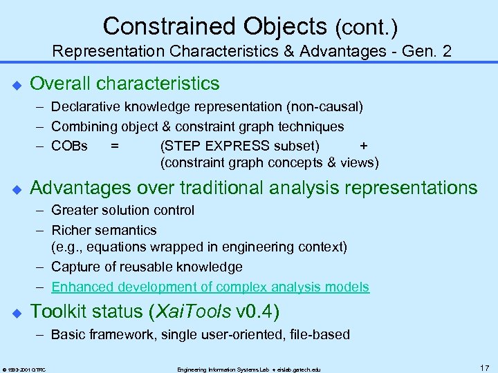 Constrained Objects (cont. ) Representation Characteristics & Advantages - Gen. 2 u Overall characteristics