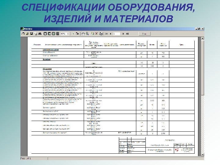 СПЕЦИФИКАЦИИ ОБОРУДОВАНИЯ, ИЗДЕЛИЙ И МАТЕРИАЛОВ 