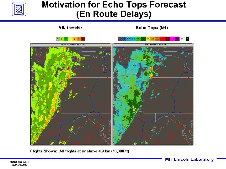 Motivation for Echo Tops Forecast (En Route Delays) VIL (levels) Echo Tops (kft) Flights