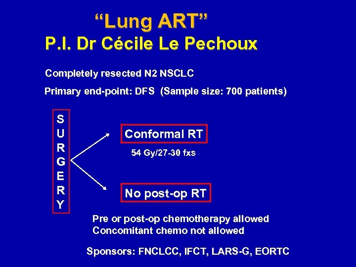 “Lung ART” P. I. Dr Cécile Le Pechoux Completely resected N 2 NSCLC Primary