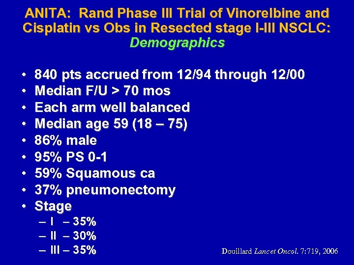 ANITA: Rand Phase III Trial of Vinorelbine and Cisplatin vs Obs in Resected stage