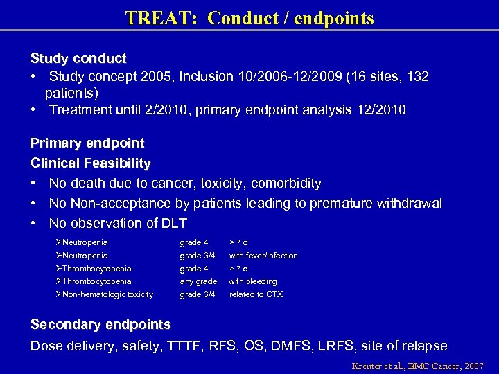 TREAT: Conduct / endpoints Study conduct • Study concept 2005, Inclusion 10/2006 -12/2009 (16