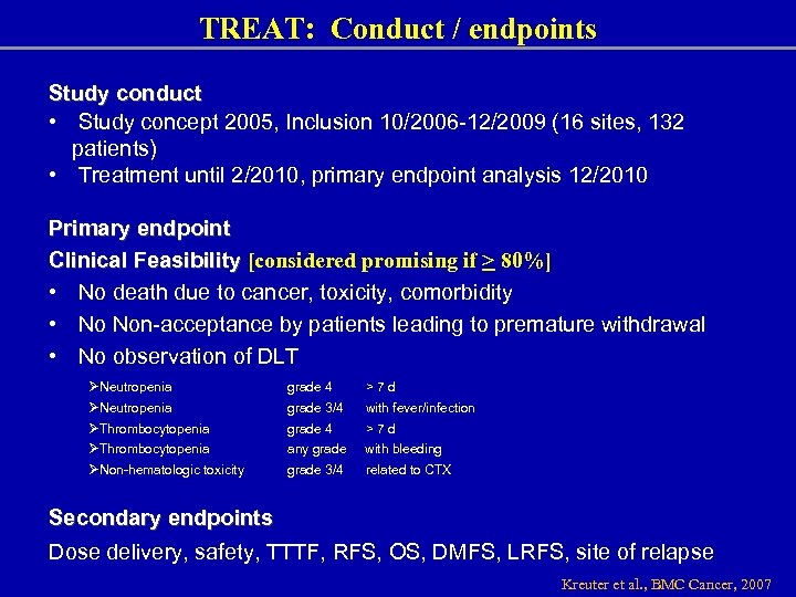 TREAT: Conduct / endpoints Study conduct • Study concept 2005, Inclusion 10/2006 -12/2009 (16