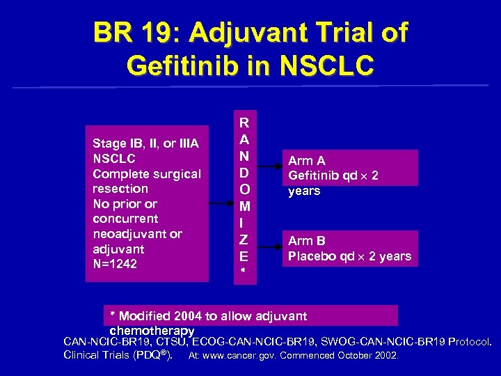 BR 19: Adjuvant Trial of Gefitinib in NSCLC Stage IB, II, or IIIA NSCLC