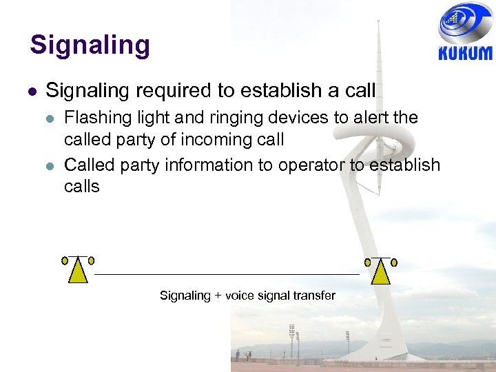 Signaling l Signaling required to establish a call l l Flashing light and ringing