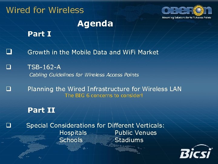 Wired for Wireless Agenda Part I q Growth in the Mobile Data and Wi.