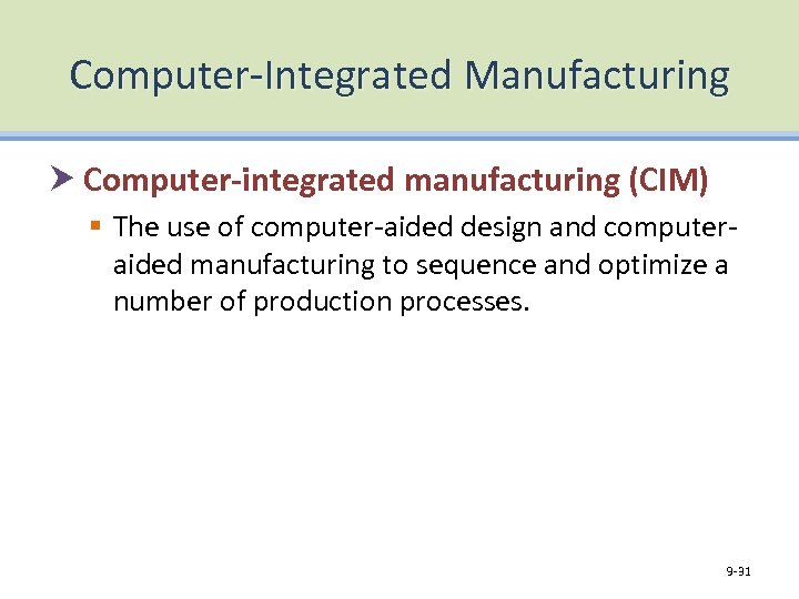 Computer-Integrated Manufacturing Computer-integrated manufacturing (CIM) § The use of computer-aided design and computeraided manufacturing