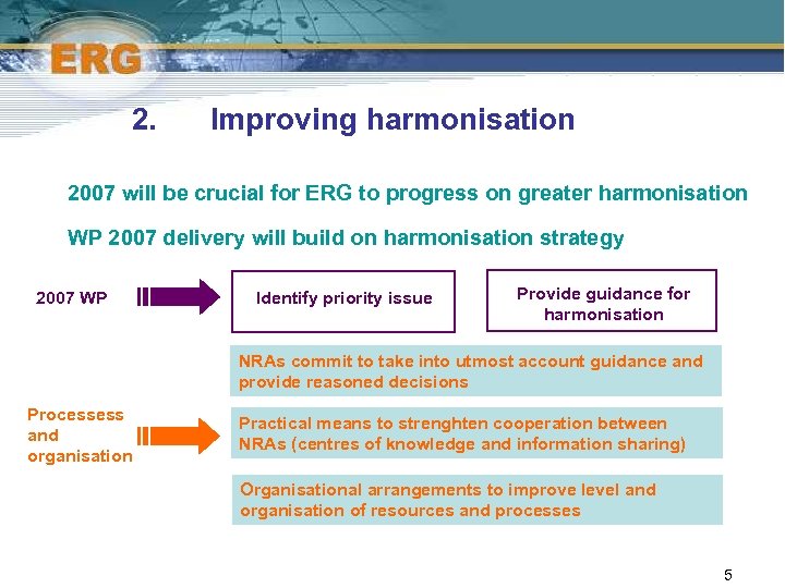 2. Improving harmonisation 2007 will be crucial for ERG to progress on greater harmonisation
