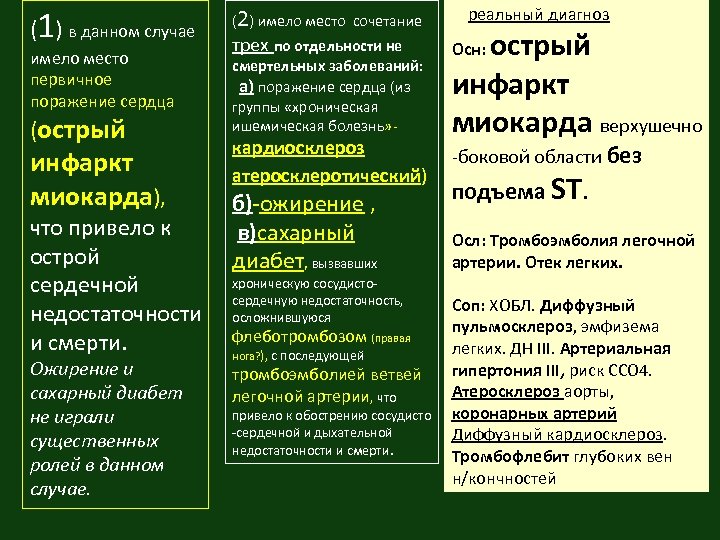 (1) в данном случае имело место первичное поражение сердца (острый инфаркт миокарда), что привело