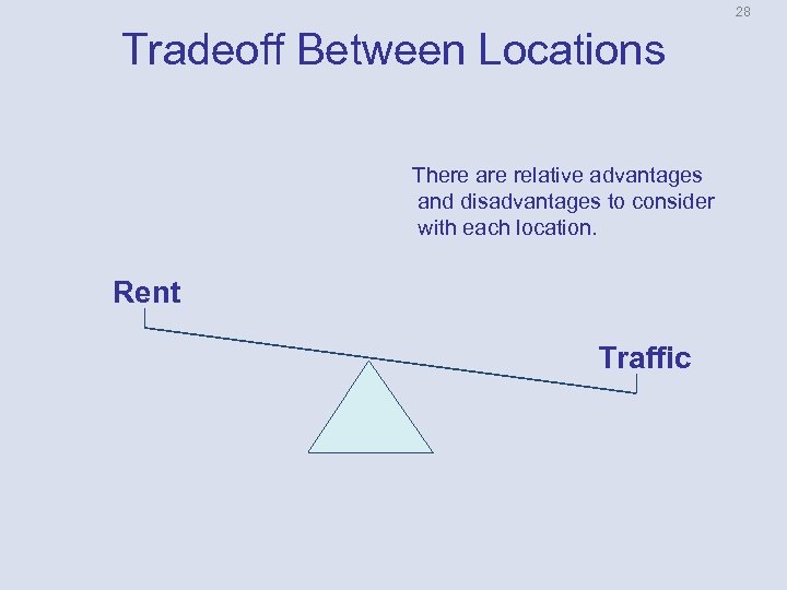 28 Tradeoff Between Locations There are relative advantages and disadvantages to consider with each