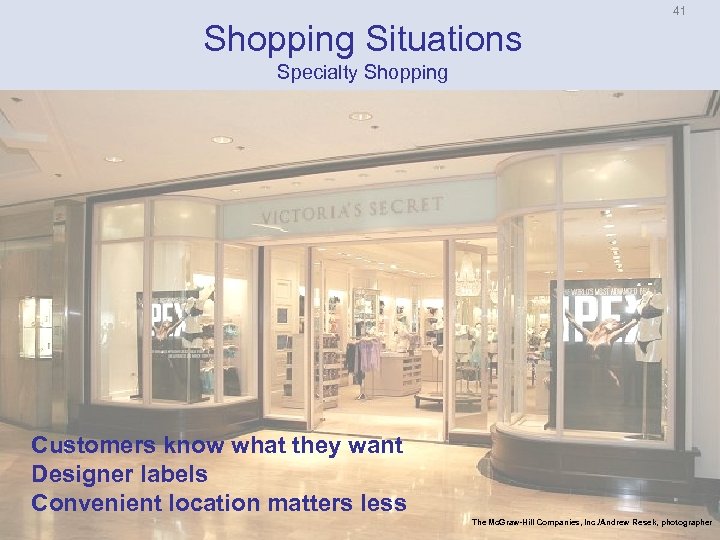 41 Shopping Situations Specialty Shopping Customers know what they want Designer labels Convenient location