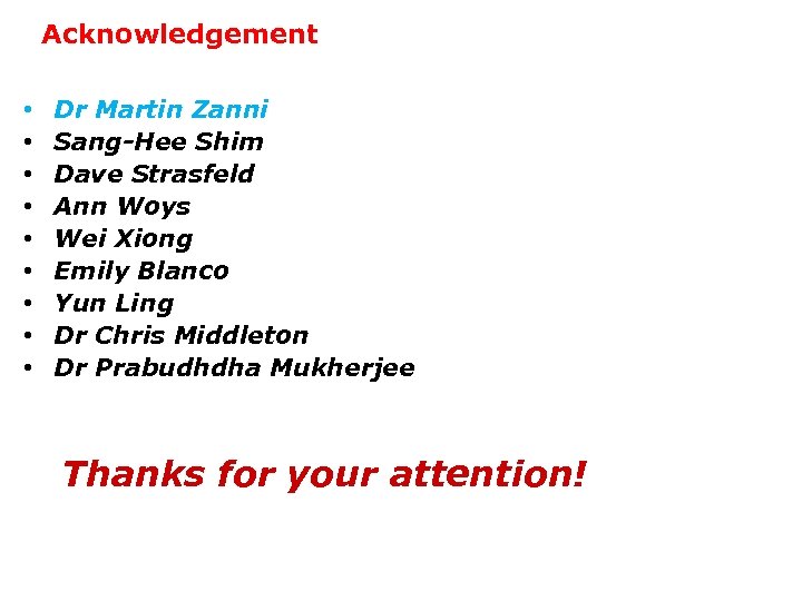 Acknowledgement • • • Dr Martin Zanni Sang-Hee Shim Dave Strasfeld Ann Woys Wei