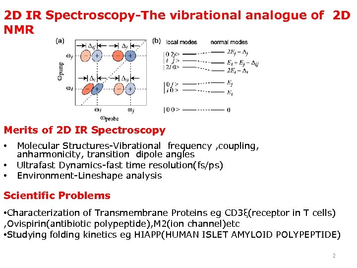 2 D IR Spectroscopy-The vibrational analogue of 2 D NMR Merits of 2 D