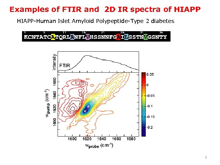 Examples of FTIR and 2 D IR spectra of HIAPP-Human Islet Amyloid Polypeptide-Type 2