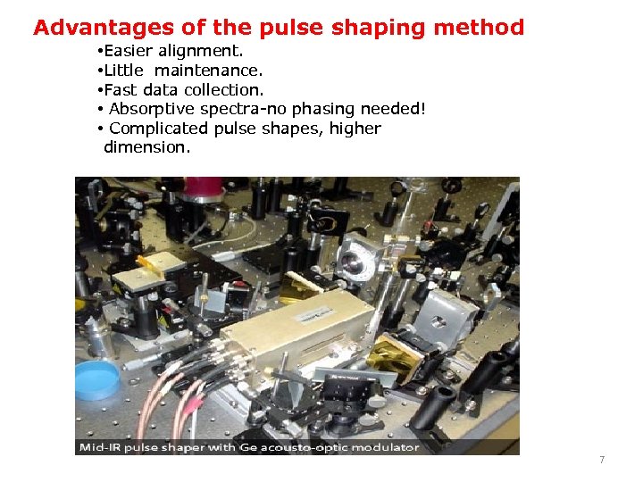 Advantages of the pulse shaping method • Easier alignment. • Little maintenance. • Fast