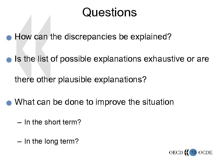 Questions n How can the discrepancies be explained? n Is the list of possible
