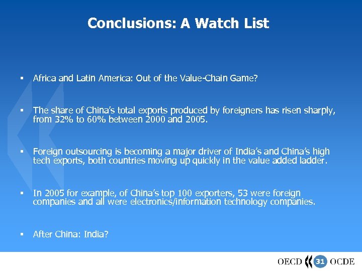 Conclusions: A Watch List § Africa and Latin America: Out of the Value-Chain Game?