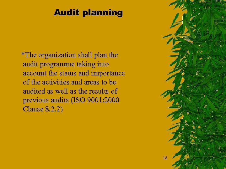 Audit planning *The organization shall plan the audit programme taking into account the status