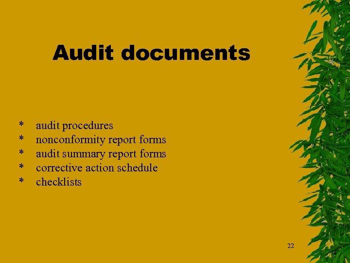 Audit documents * * * audit procedures nonconformity report forms audit summary report forms