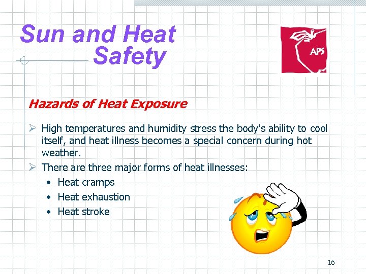 Sun and Heat Safety Hazards of Heat Exposure Ø High temperatures and humidity stress