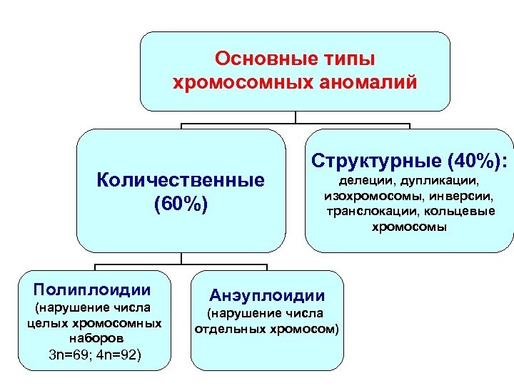 Аномалии хромосом. Основные типы хромосомных аномалий. Количественные и структурные аномалии хромосом. Виды хромосомных патологий. Количественные хромосомные аномалии.