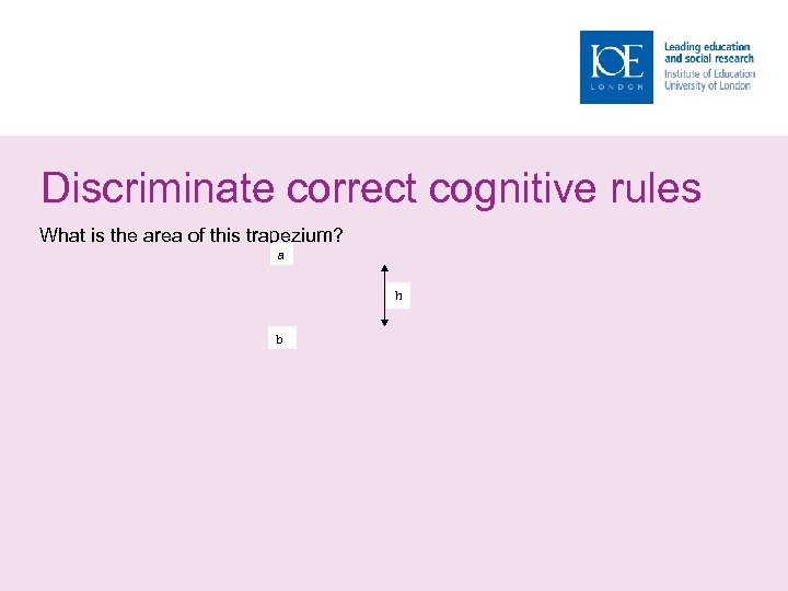 Discriminate correct cognitive rules What is the area of this trapezium? a h b