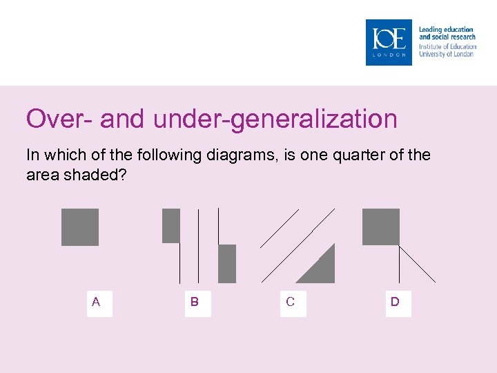 Over- and under-generalization In which of the following diagrams, is one quarter of the