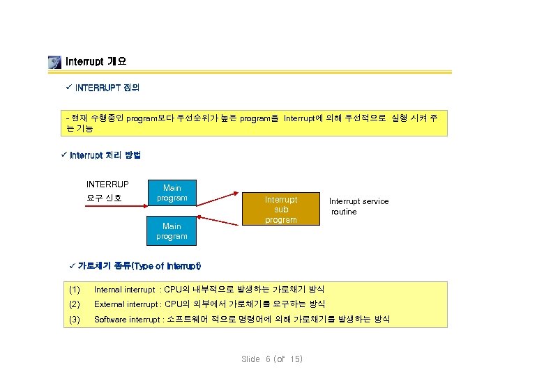 Interrupt 개요 ü INTERRUPT 정의 - 현재 수행중인 program보다 우선순위가 높은 program을 Interrupt에 의해
