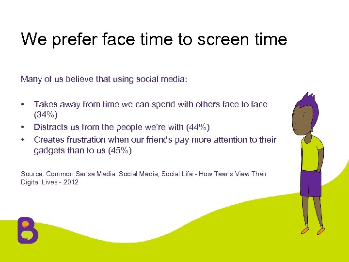 We prefer face time to screen time Many of us believe that using social