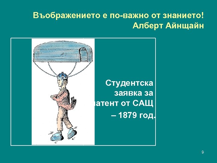 Въображението е по-важно от знанието! Алберт Айнщайн Студентска заявка за патент от САЩ –