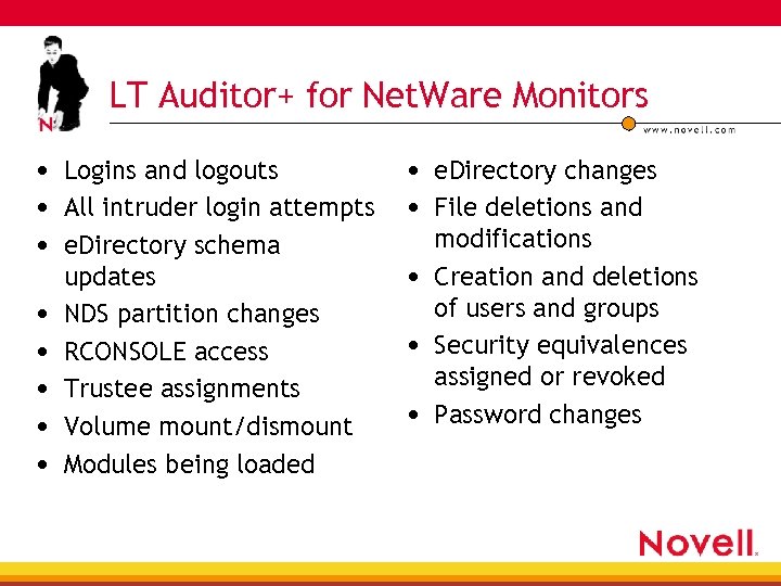 LT Auditor+ for Net. Ware Monitors • Logins and logouts • All intruder login