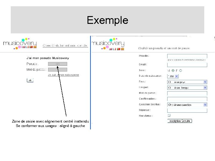 Exemple Zone de saisie avec alignement centré inattendu Se conformer aux usages : aligné